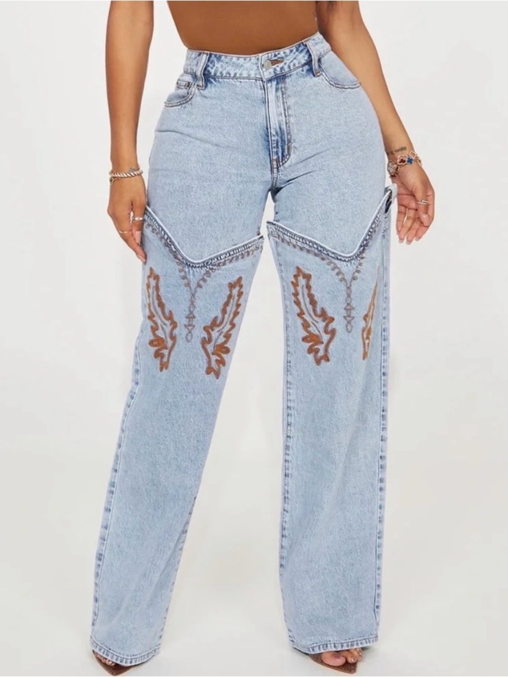 Fashion Nova Let’s Ride Western Embroidered Convertible Straight-Leg Jeans - 15